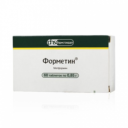 Форметин, Таблетки, коробка, 60 шт, 850 мг, для приема внутрь Таблетки, коробка, 60 шт, 850 мг, для приема внутрь