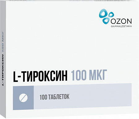 L-Тироксин 100 мкг Озон , Таблетки, пачка, 50 шт, 100 мкг, для приема внутрь Таблетки, пачка, 50 шт, 100 мкг, для приема внутрь